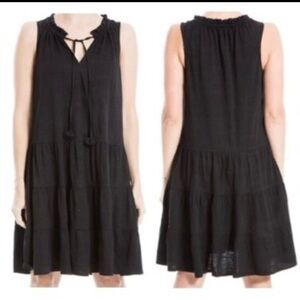 Max Studio Boho Sleeveless Tiered Midi Dress in Soft Denim Blue XL